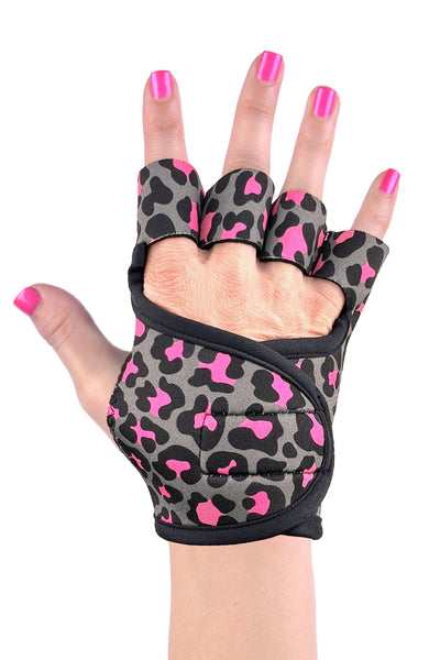 Pilates Grip Gloves, Black Cheetah