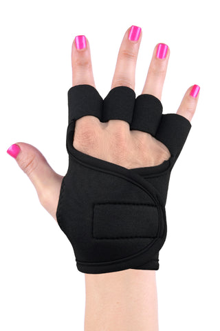 front view of women's G-Loves in classic black showing open knuckle design, half-finger style, and low profile hook and loop closure